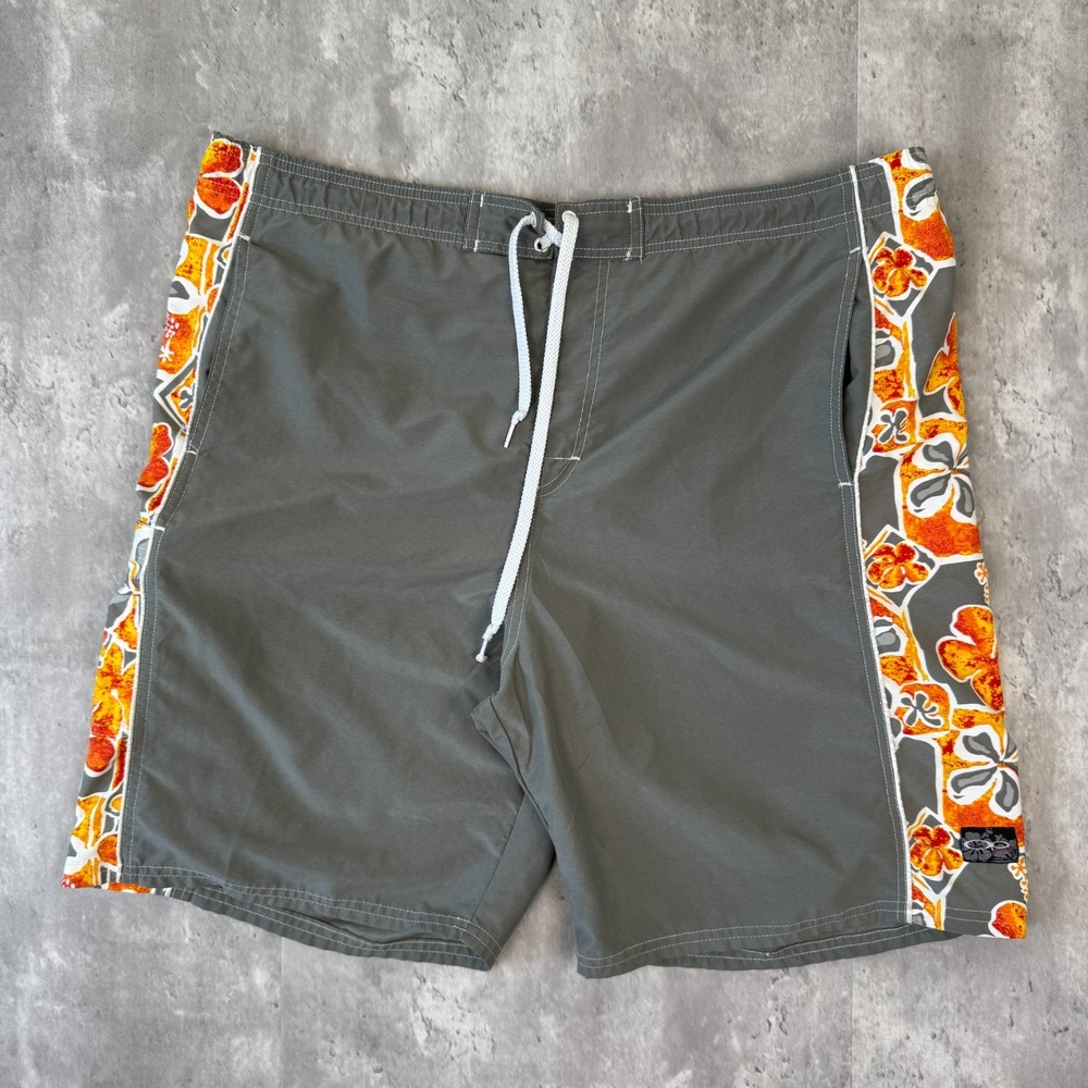 Vintage Ocean Pacific Board Shorts Mens Large Gray Orange Floral Surf Swim Y2K